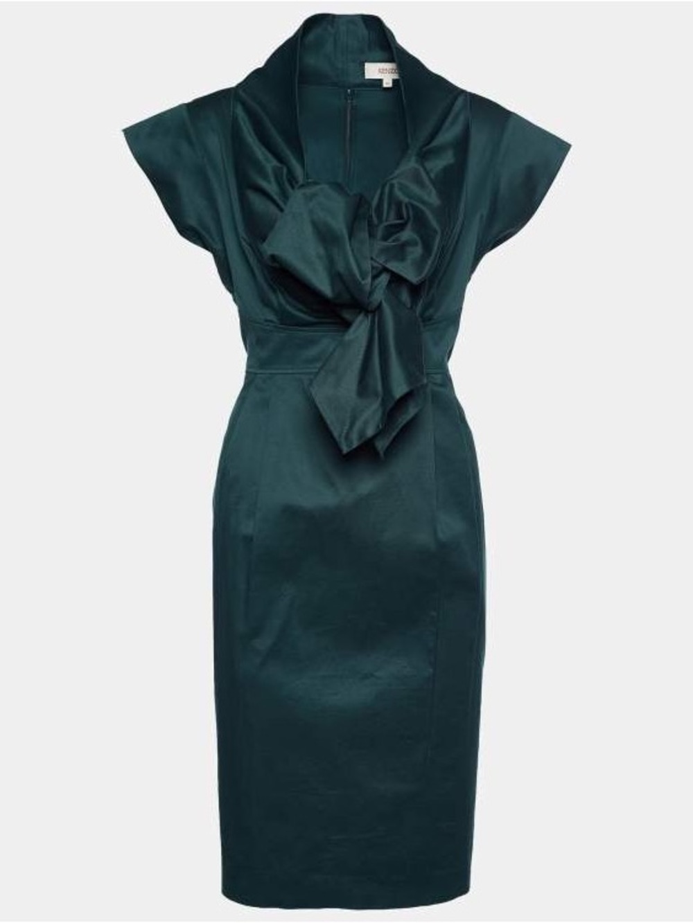 Kenzo Green Cowl Neck Dress Cotton Knit Zip Short Sleeve Size M FR 40